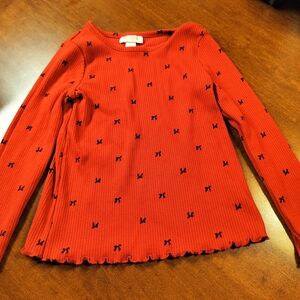 Cat & Jack Red Long Sleeve Tee with Black Bow Pattern